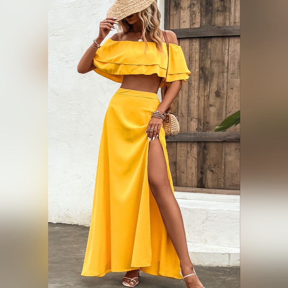 Layered Crop Top and Split Maxi Skirt Set